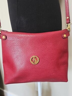 Pebbled Leather French Vintage Burgandy Red Crossbody with Gold Medallion